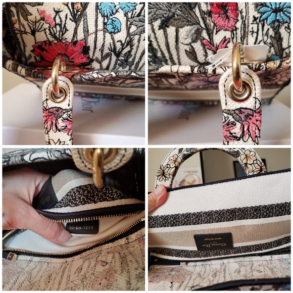 Lady Dior D lite flower latte embroidered medium bag - Picture 6 of 9
